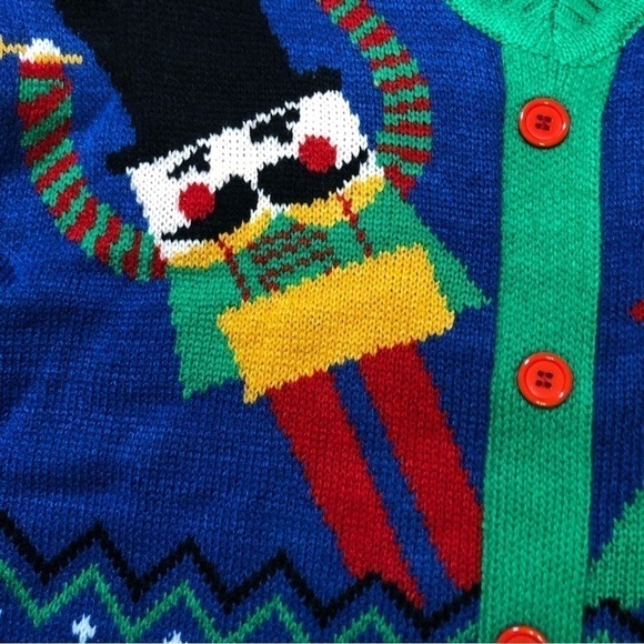 Nutcracker Cardigan NEW Medium V-neck Christmas Button Down Sweater Blue - Picture 4 of 9